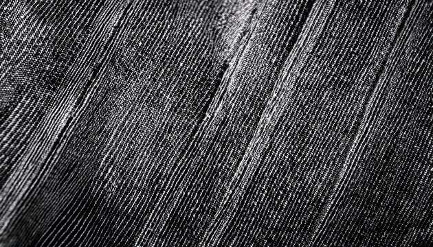 grayscale denim fabric texture closeup with intricate twill weave pattern evoking rugged vintage industrial mood