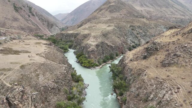 Chu River Joining with Two Distinct Colors in Kyrgyzstan
