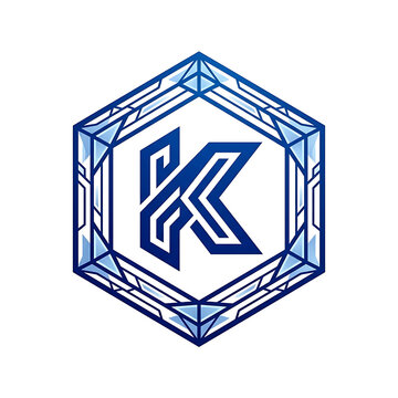 Geometric Hexagon Logo With Letter K In Blue Hues