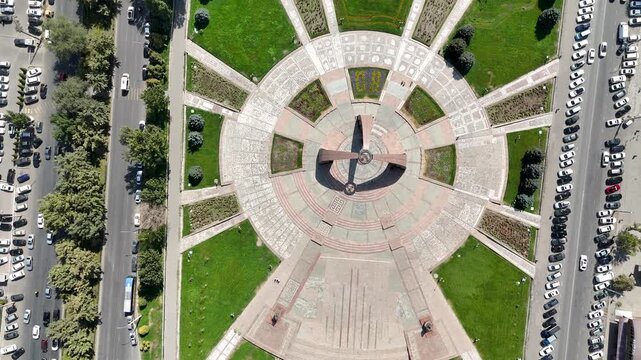 Bishkek, Kyrgyzstan October,17,2025: The Victory Square monument with the Eternal Flame stands proudly