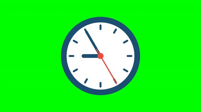 Animated wall clock ticking on a green screen background 4k