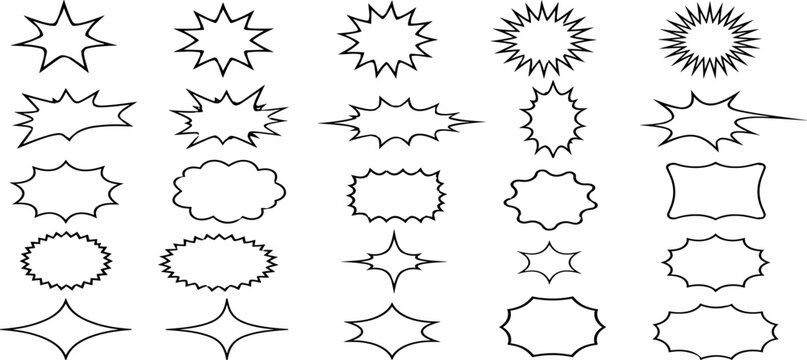 Simple Comic Burst Shape Vector Collection &ndash; 25 Hand Drawn Marker Explosion Shapes for Promotions, Advertising and Graphic Design