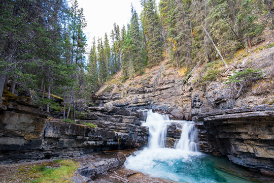 Waterfall in Johnston Canyon, Banff National Park, Canadian Rockies, Alberta, Canada.