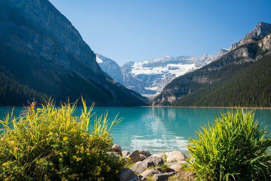Fall in Lake Louise. Banff National Park Landscape Photography. Canadian Rockies Autumn Scenery. Alberta, Canada.