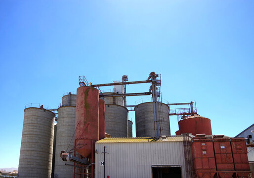 Agricultural Silos under Blue Sky