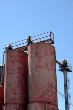 Agricultural Silos under Blue Sky