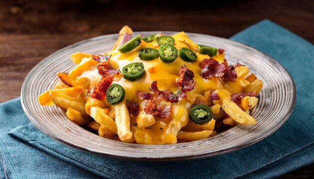 loaded cheese fries with jalapeno and bacon bits