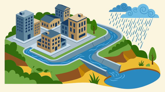 Urban Drainage System and Rainwater Management Illustration