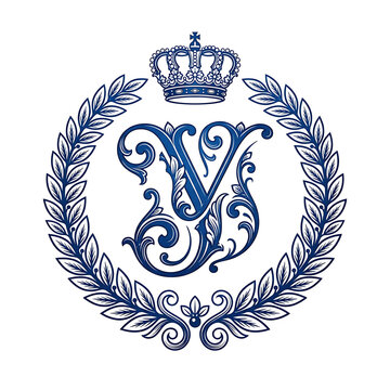 Ornate Monogram 'VY' with Crown and Laurel Wreath