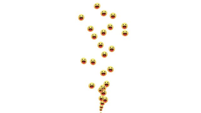 Social media live stream hahaha reaction overlay. 4k floating laughing face emojis on black background. stream of joyful emoticons for video editing, Animated motion videos