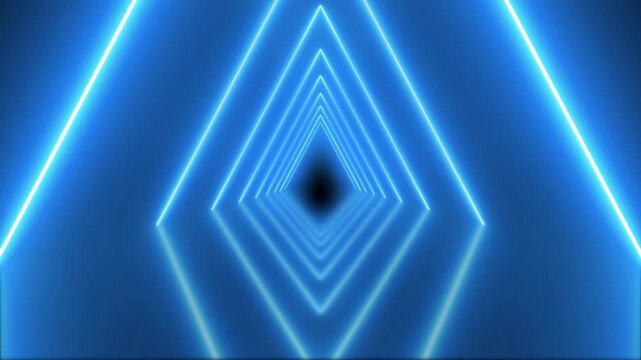 Abstract background flight through tunnel loop. Digital tringle tunnel loop idea. 3d rendering seamless loop motion of tunnel with pink and blue neon light.