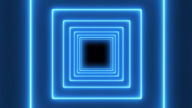 Neon tunnel glowing square tunnel background. futuristic neon tunnel lighting lines. neon wave. VJ light event particles concert intro game edm music stage party openers titles led neon tunnel