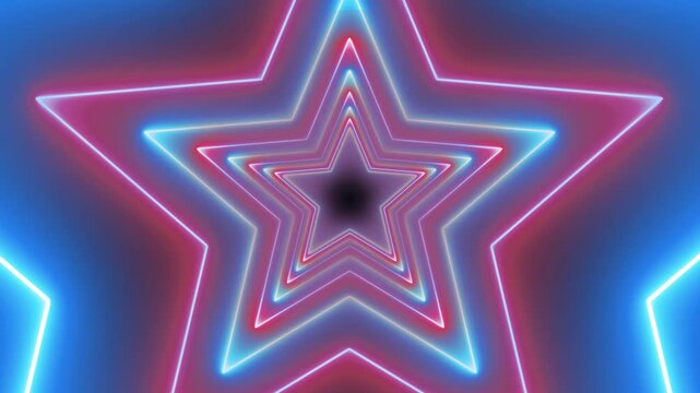looping 3d animation, abstract background with red blue geometric neon stars. Light drawing. Glowing lines appear in the dark, VJ light event particles concert intro game edm music stage party openers