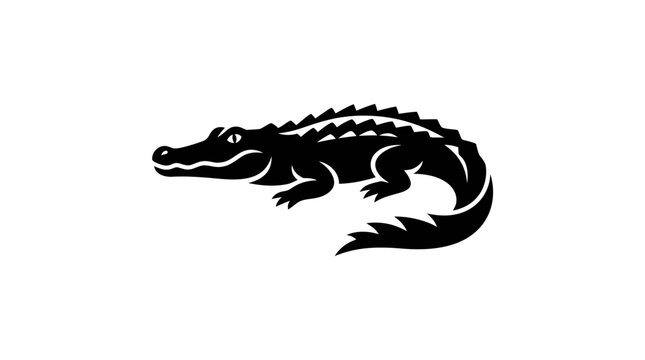 Black alligator silhouette isolated on white background
