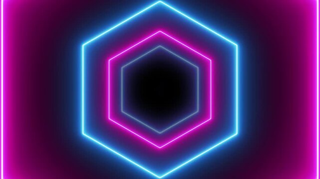 3d rendering seamless loop motion of tunnel with pink and blue neon light. VJ light event particles concert intro game edm music stage party openers titles led neon tunnel background loop