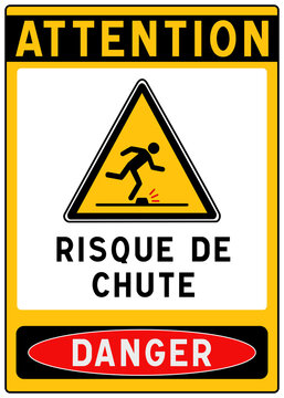 Panneau de s&eacute;curit&eacute; Risque de chute de plain-pied &ndash; Danger de tr&eacute;buchement et obstacle au sol