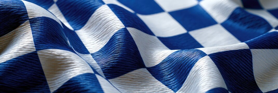 A close-up, undulating blue and white checkered fabric folds gently