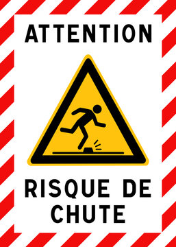 Panneau de s&eacute;curit&eacute; Risque de chute de plain-pied &ndash; Danger de tr&eacute;buchement et obstacle au sol