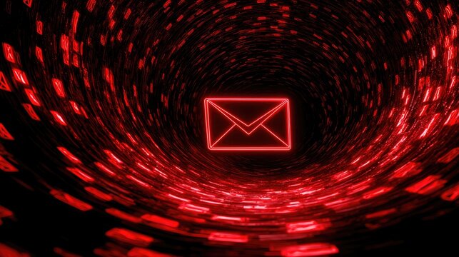 Glowing red envelope symbol at end of vortex tunnel