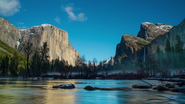 Yosemite Valley Winter Time Lapse with El Capitan, Half Dome, Bridalveil Fall and Merced River