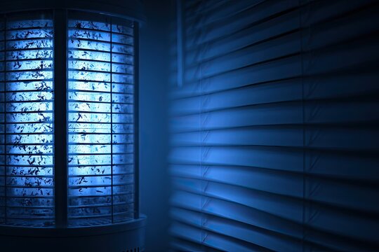 Blue ultraviolet light attracts insects to a zapper with dead bugs