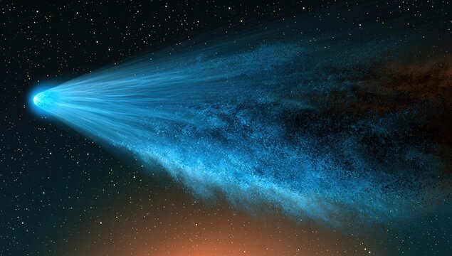 Luminous blue cosmic object trails across starry expanse