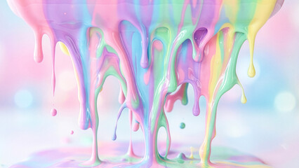 Pastel rainbow colored glossy slime dripping paint texture background © Febry