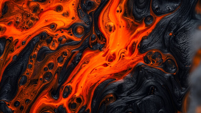 Molten glowing orange and black liquid lava fluid abstract texture