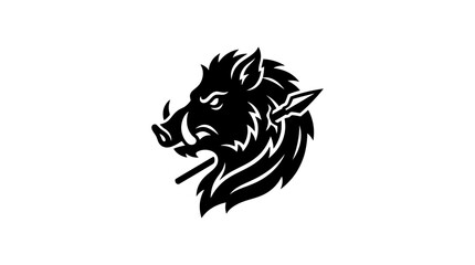 Obraz premium Wild boar head silhouette with spear graphic