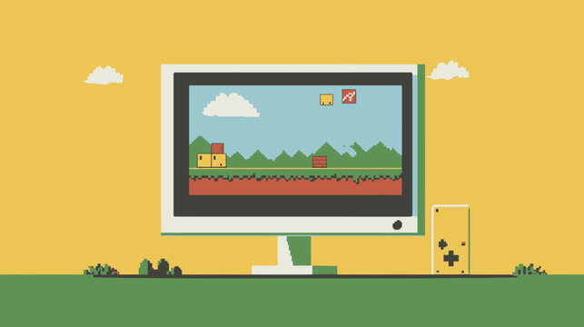 Retro computer game display with controller