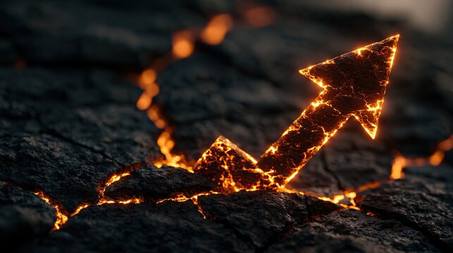 Glowing molten arrow emerges from cracked earth