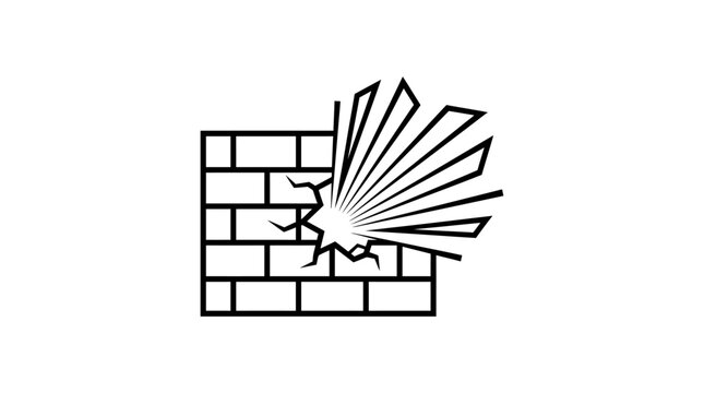 Brick wall breaking with explosion effect icon
