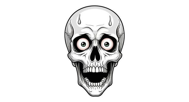 A cartoon illustration of a nervous skull with wide eyes