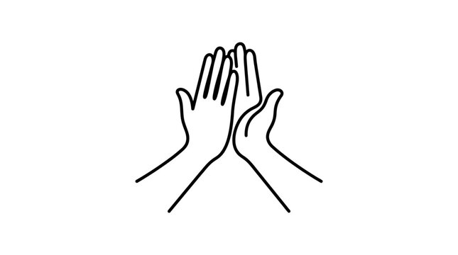 Two hands giving high five simple line art