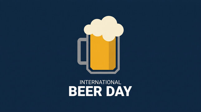 International Beer Day graphic, flat design beer mug with foam on dark background, celebratory brewery and pub event poster