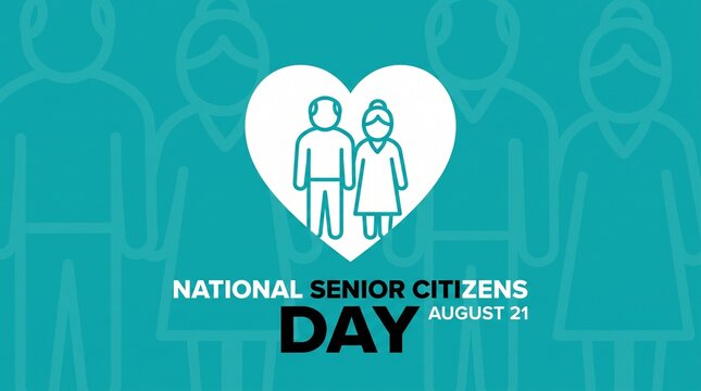 National senior citizens day horizontal banner celebrating elderly people with heart icon and teal background vector illustration.