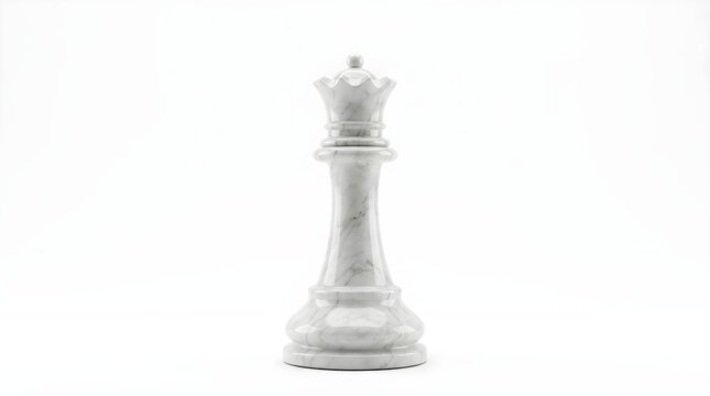 Elegant White Marble Queen Chess Piece Standing Isolated on a Clean White Studio Background