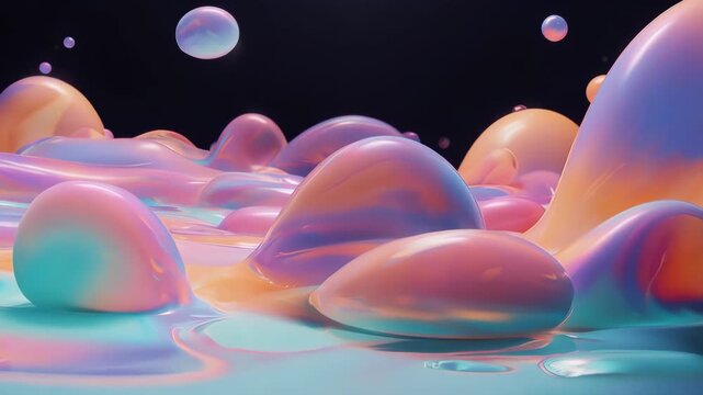 Futuristic Iridescent Liquid Drops and Glossy Spheres Background