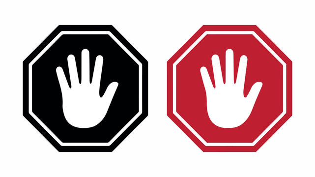 Two stop signs with hands