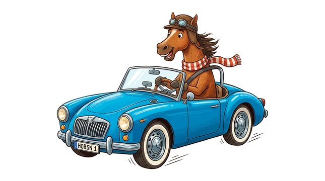 cartoon car with a horse illustration