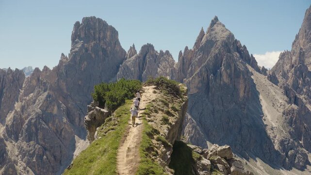 Three Generation Family Hiking in Tre Cime di Lavaredo, Dolomites, Italy