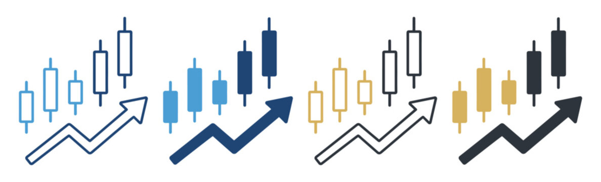 candlestick chart growth arrow trend market set icon on transparent background