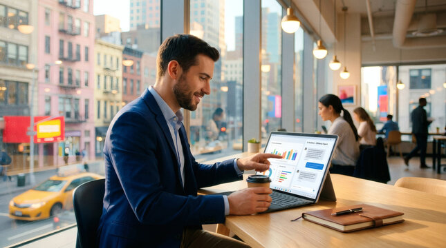 Businessman use artificial intelligence AI technology for enhanced work efficiency data analysis and efficient tools, Unlocking work potential with AI solutions chatbot help solve work problems.	
