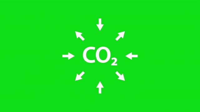 Cloud of CO2, carbon emission, pollution reduction icon. Ecology environment cleaning. Loop. Green screen, chromakey