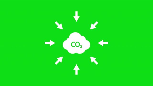 CO2, carbon emission, pollution reduction icon. Ecology environment cleaning. Loop. Green screen, chromakey