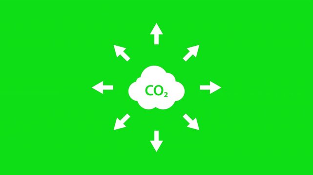 CO2, carbon emission, pollution reduction icon. Ecology environment cleaning. Loop. Green screen, chromakey