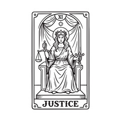 Fototapeta premium Justice tarot card illustration with woman holding scales