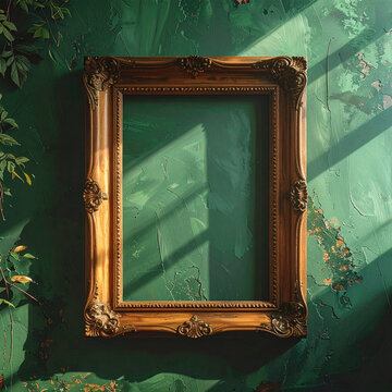 Ornate golden frame green wall