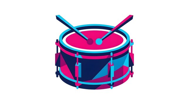 Colorful geometric drum illustration with drumsticks in vibrant hues
