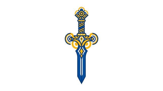 Intricate decorative sword illustration with blue and gold details